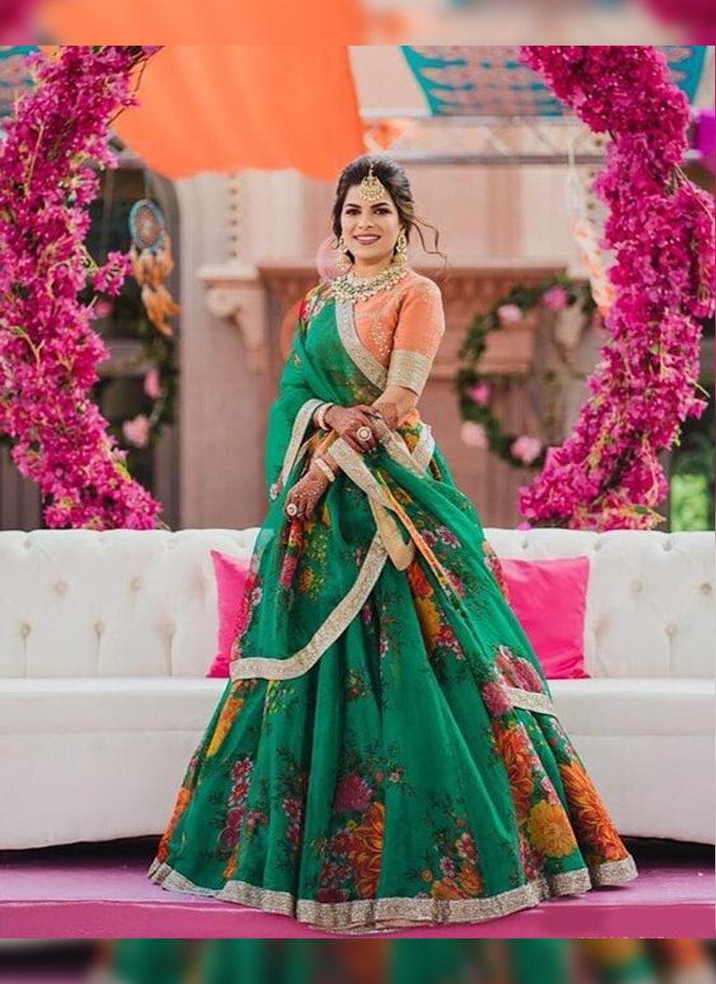 Green Digital Print Organza Flared Lehenga Choli Where To Buy Low Pice