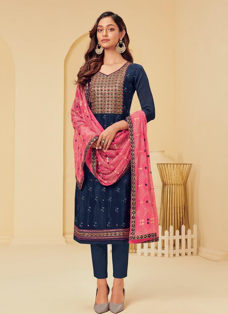 Gracious Navy Blue Color With Georgette Base Salwar Kameez Sale Best