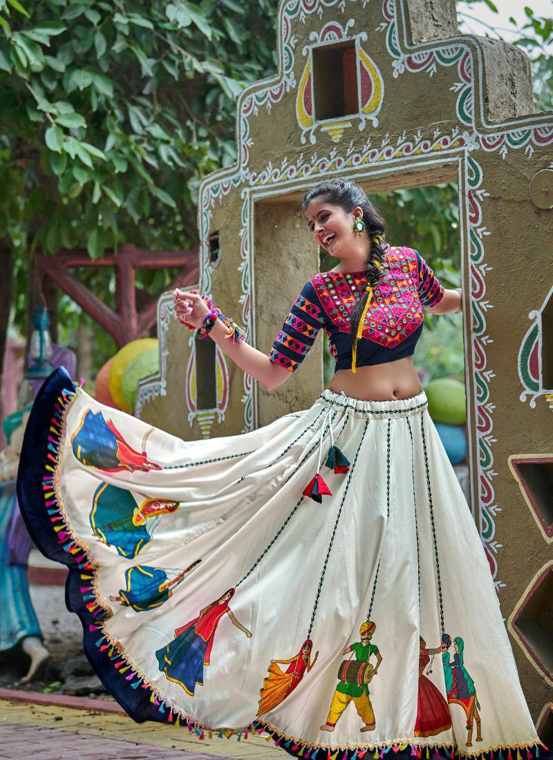 Navy Blue And Off White Color Traditional Lehenga Choli Outlet Fashion Style