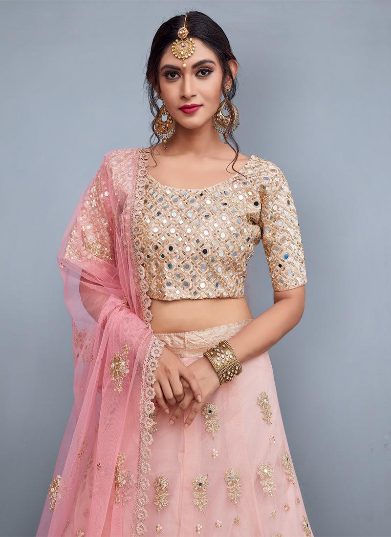 Baby Pink Mirror Work Net Base Lehenga Choli Set Online Online Free Shipping