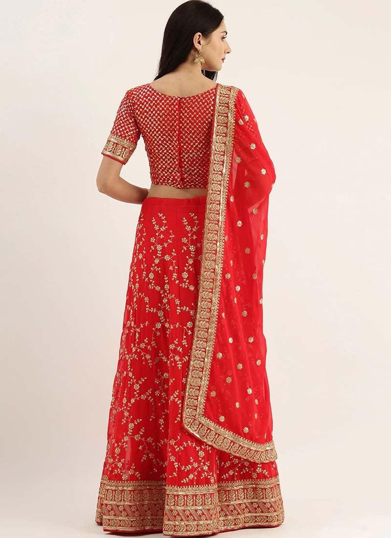 Georgette Base Embroidery Work Glamorous Red Lehenga Choli Great Deals Sale Online