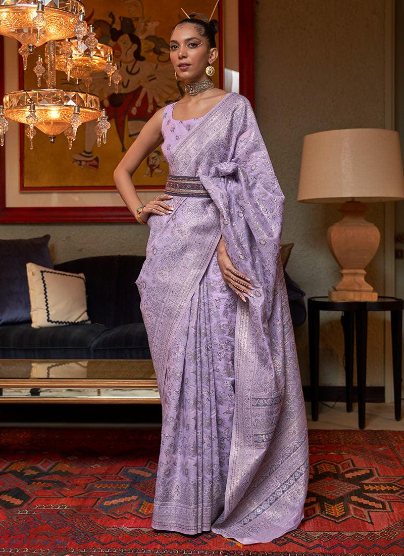 Lavender Kashmiri Silk Saree With Weaving Free Shipping Sast