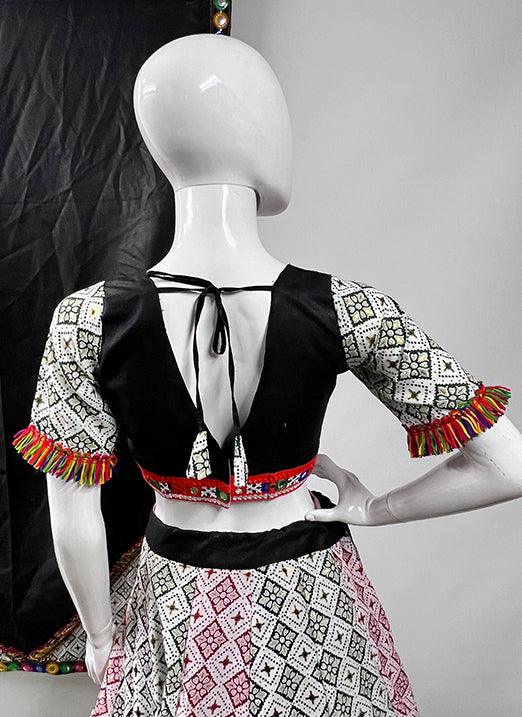 Black & White Printed Emboss Design Pure Cotton Silk Navratri Lehenga Choli Outlet Newest