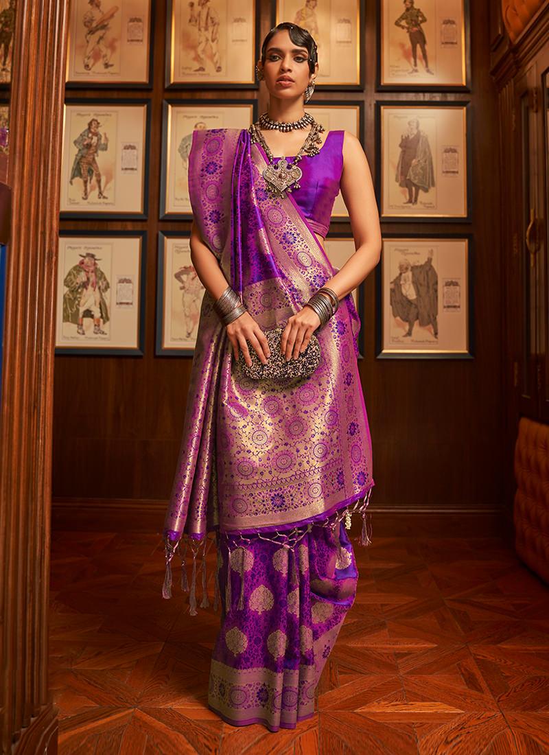 Two Tone Purple Classic Silk Saree 100% Authentic