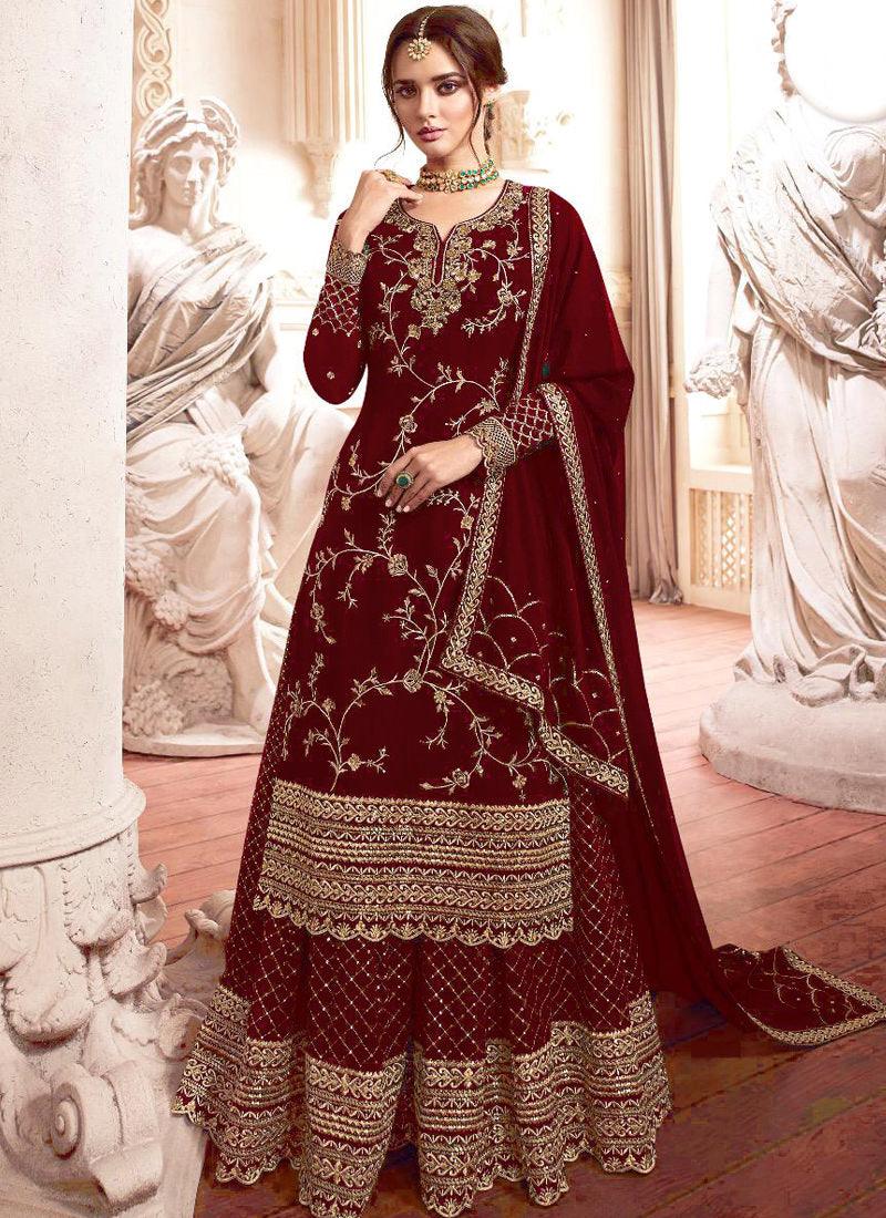 Charming Maroon Zari Georgette Pakistani Palazzo Salwar Suit Free Shipping Reliable