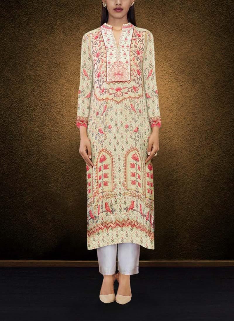 Sage White Printed Kurta Cheap With Credit Card