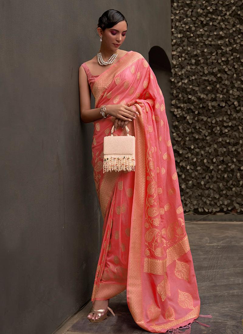 Rani Pink Nylon Chinon With Two Tone Saree Cheapest For Sale