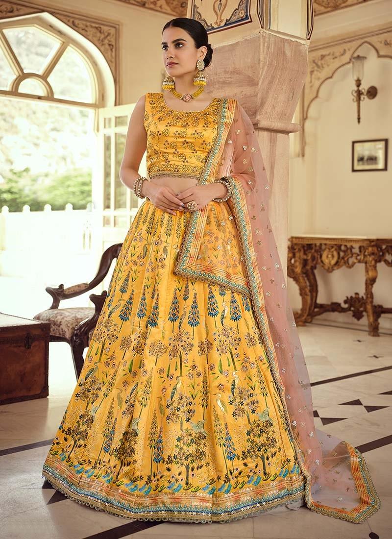 Splendid Look Mustard Yellow Color Silk Fabric Lehenga With Net Dupatta Sale Authentic