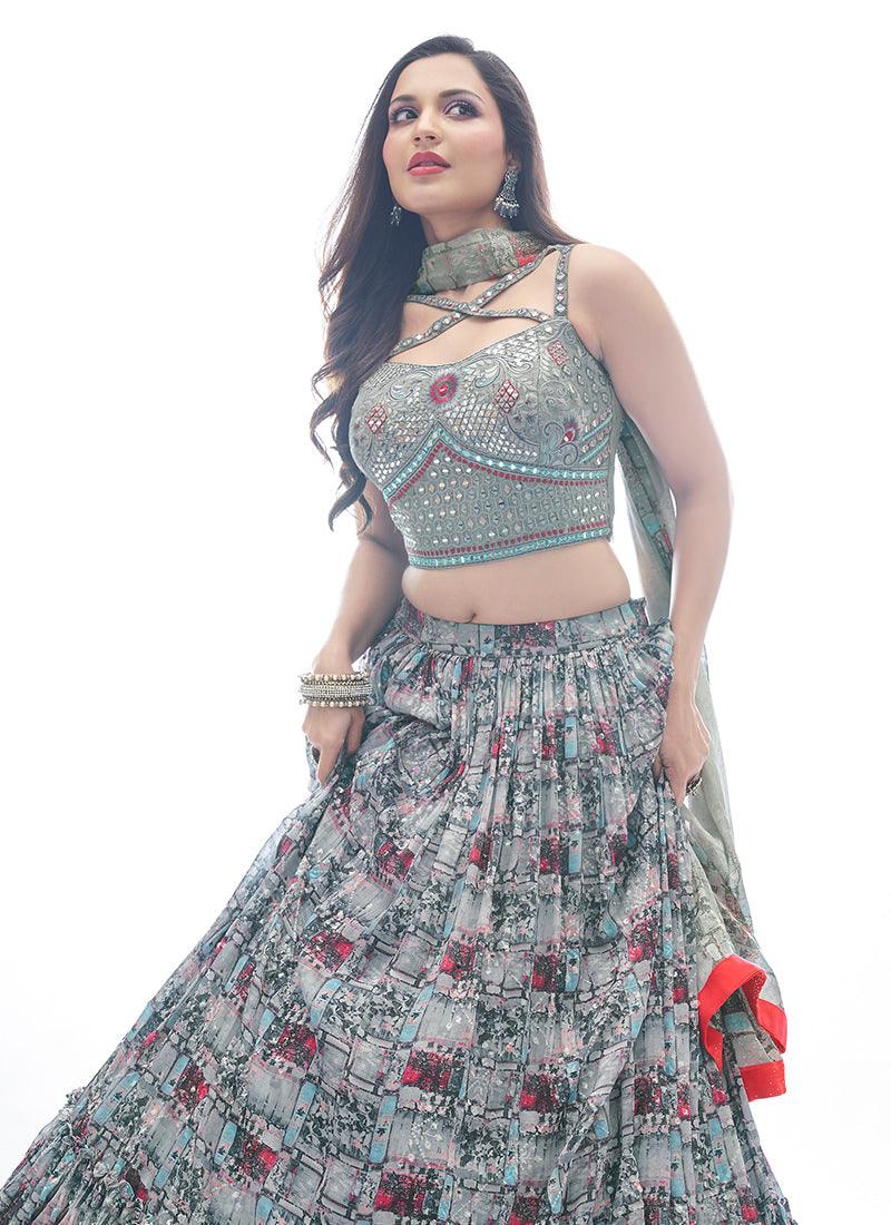 Abstract Pattern Grey Printed Lehenga Visit New