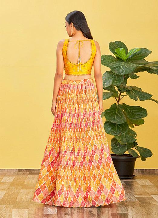 Yellow Chinnon Lehenga Choli with Real Mirror & Zari Sequin Embroidery Geniue Stockist