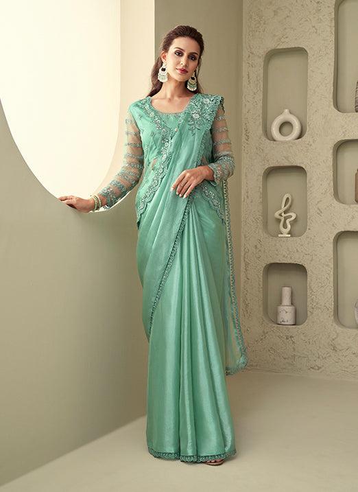 Pista Silk Saree with Net Jacket Base Blouse Outlet The Cheapest