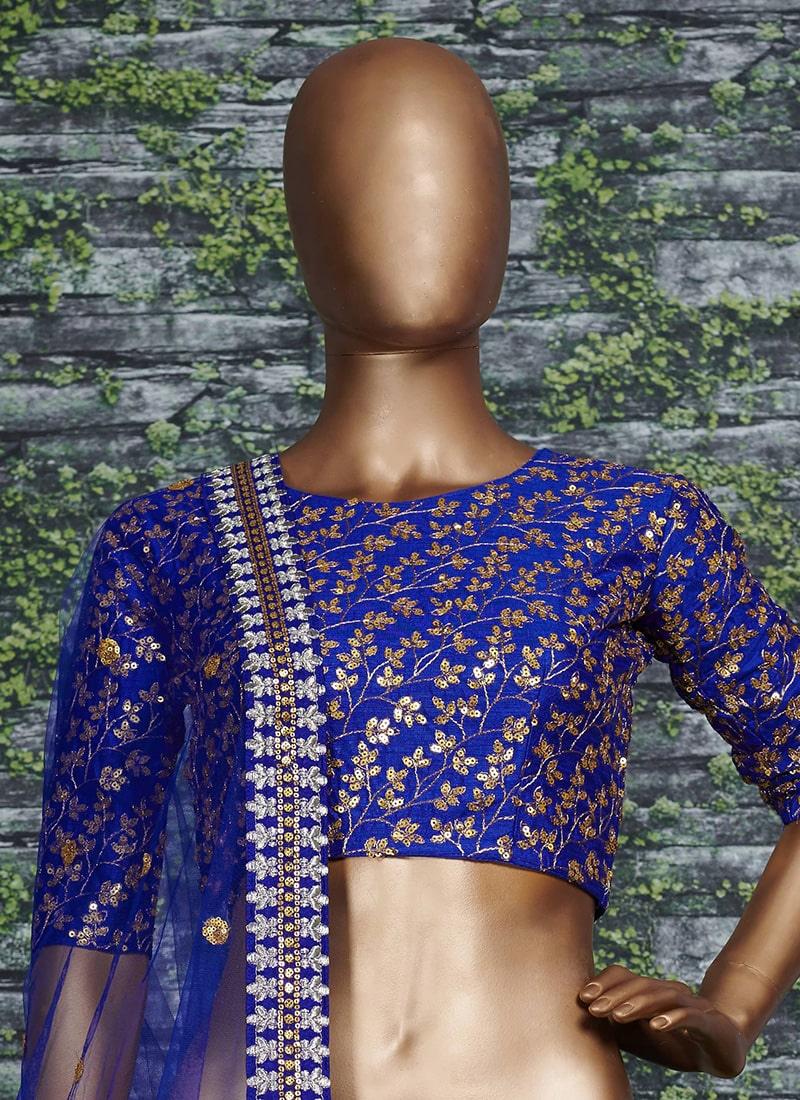 Vine Pattern Blue Lehnega Choli With Dupatta Set Choice For Sale