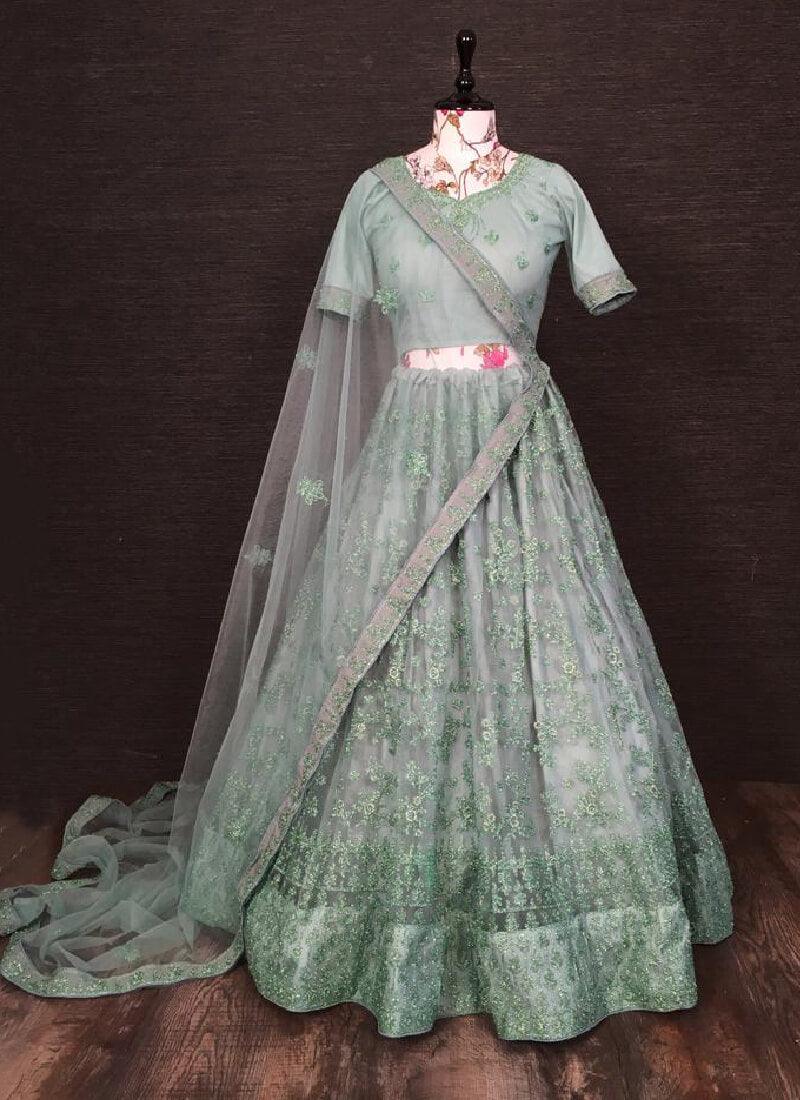 Embroidered Work Wedding Wear Sea Green Lehenga Choli Outlet Footaction