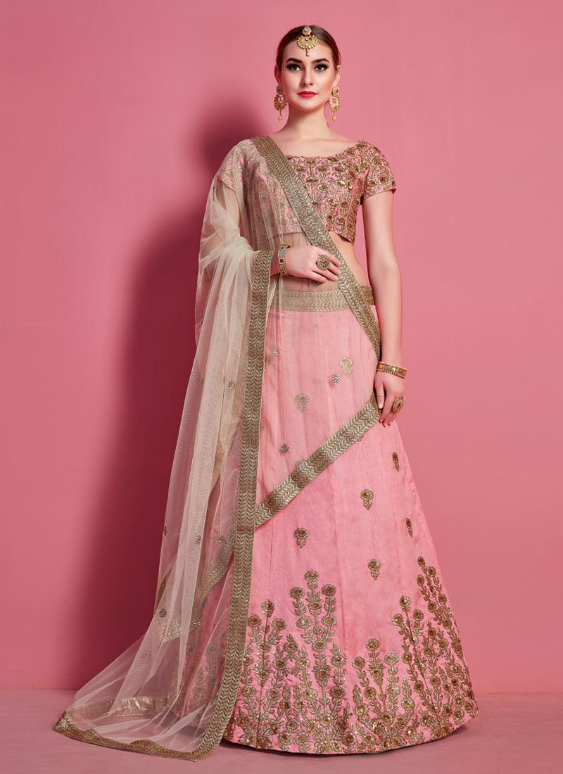 Baby Pink Elegance Lehenga Choli With Beige Net Dupatta Discount From China