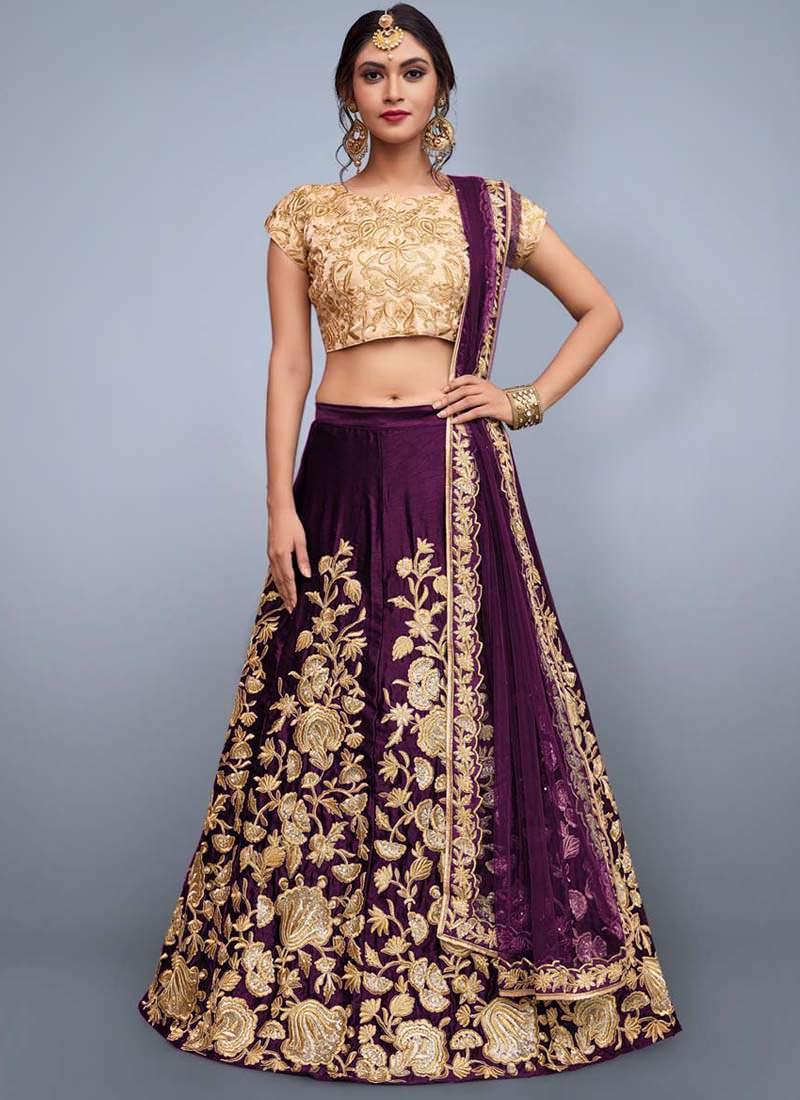 Delicate Purple Heavily Embellished Wedding Wears Lehenga Choli Free Shipping Very Cheap