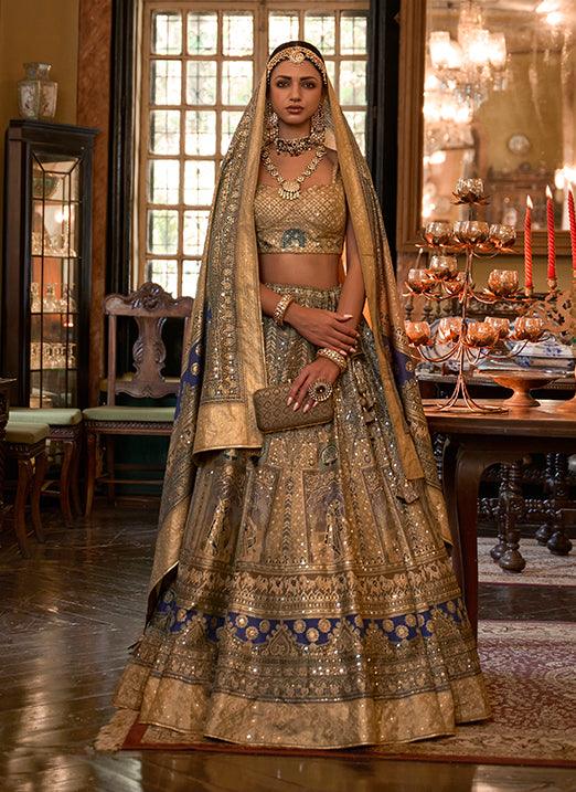 Cream With Navy Blue Sparkle Work Smooth Rajwadi Silk Bridal Lehenga Choli Sale Free Shipping