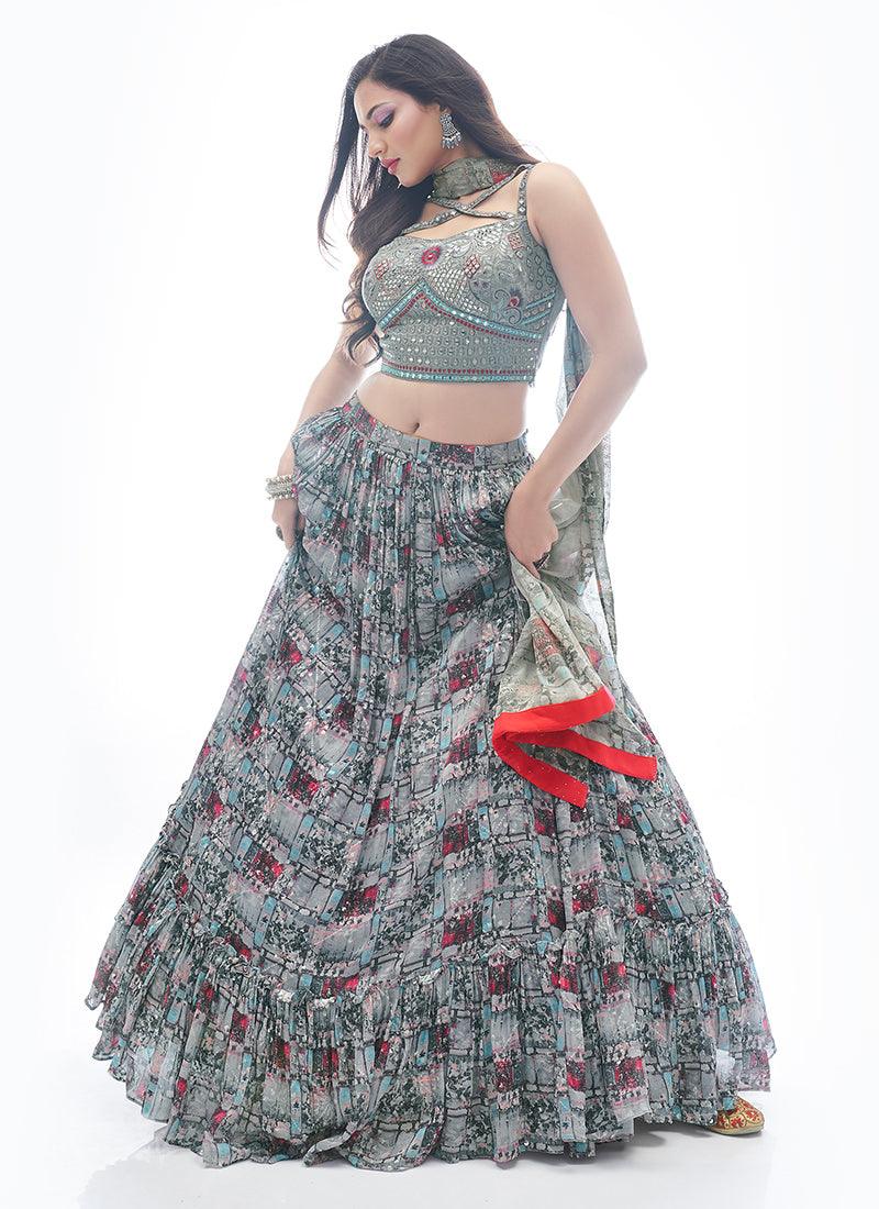 Abstract Pattern Grey Printed Lehenga Visit New