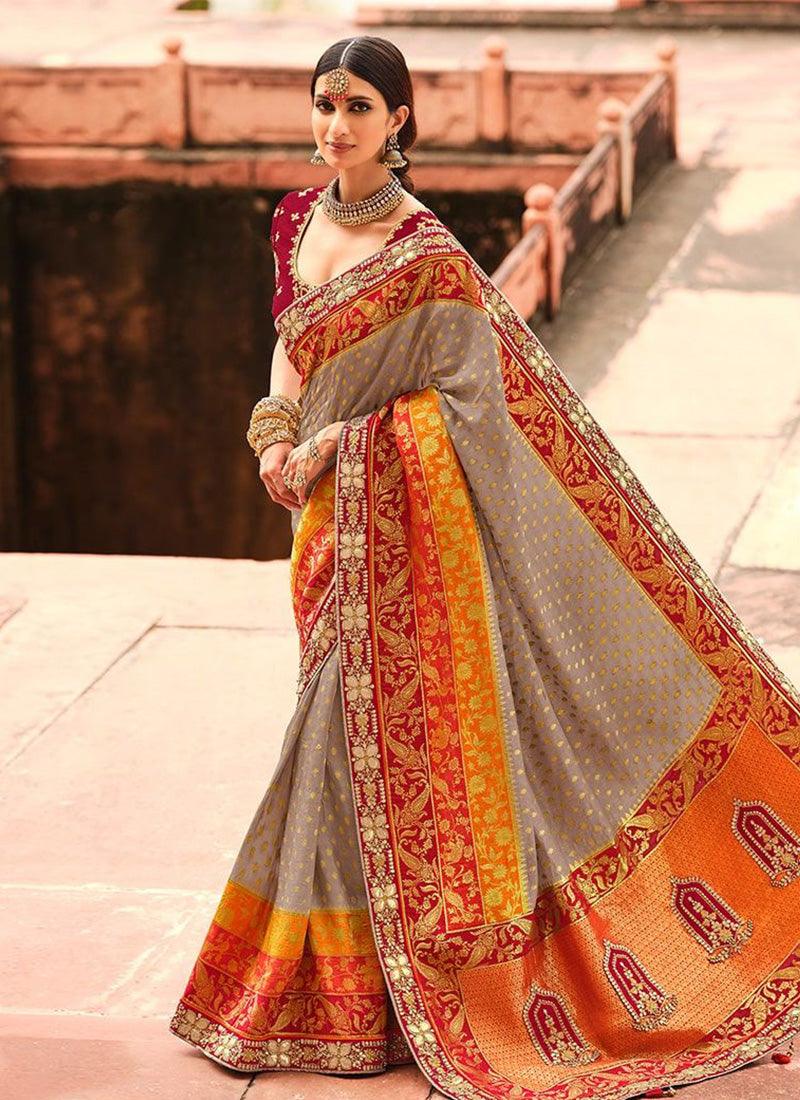 Grey Color Silk Fabric Silk Weave And Zari Work Embroidered Saree Eastbay Cheap Online