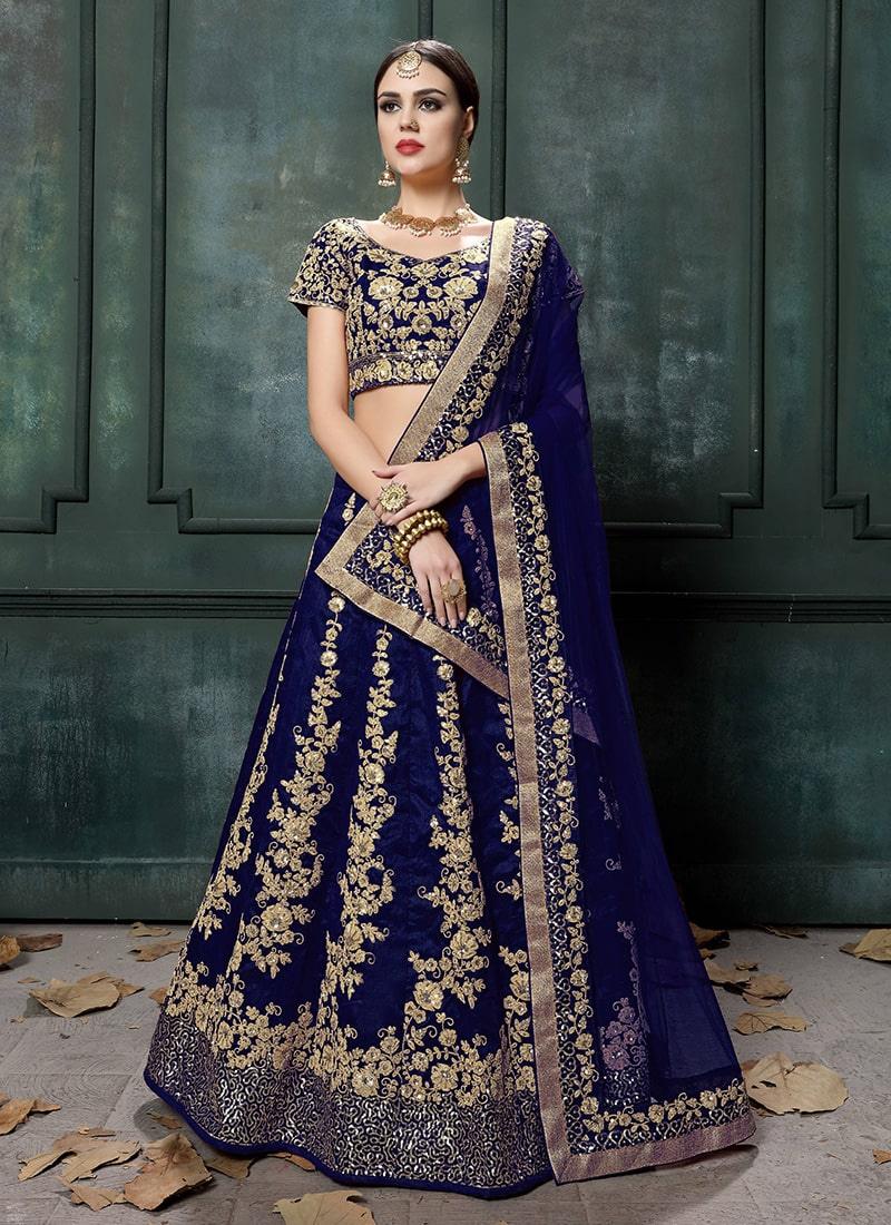 Ravishing Floral Work On Navy Blue Lehenga Choli With Dupatta Set Outlet Big Discount