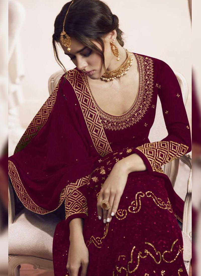 Stylish Purple Georgette Palazzo Salwar Suit Buy Cheap Footlocker Finishline