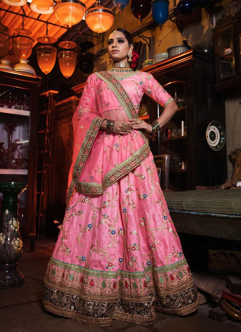 Pink Color Designer Heavy Embroidary Work Lehenga Choli Cheap Sale Low Cost