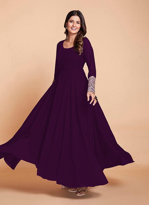 Affectionate Wine Color Georgette Festival Gown Outlet 2025 Newest