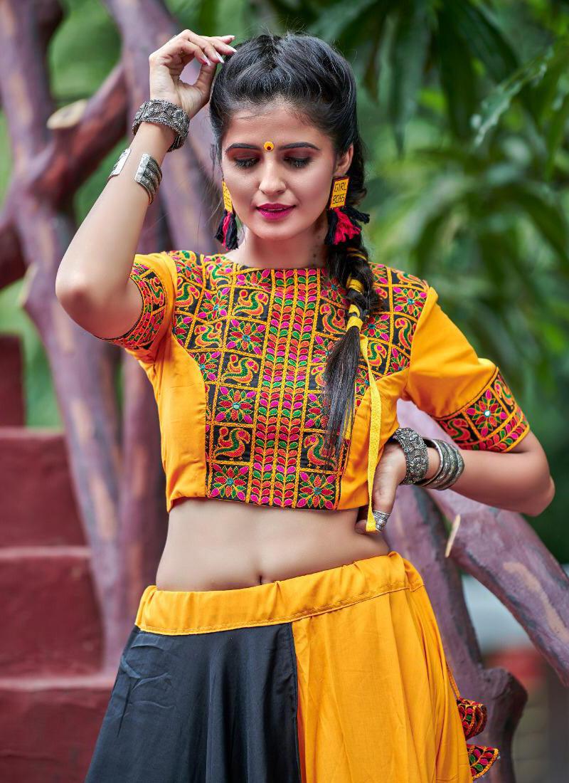 Combination Of Yellow And Black Color Traditional Touch Lehenga Choli Reliable Online