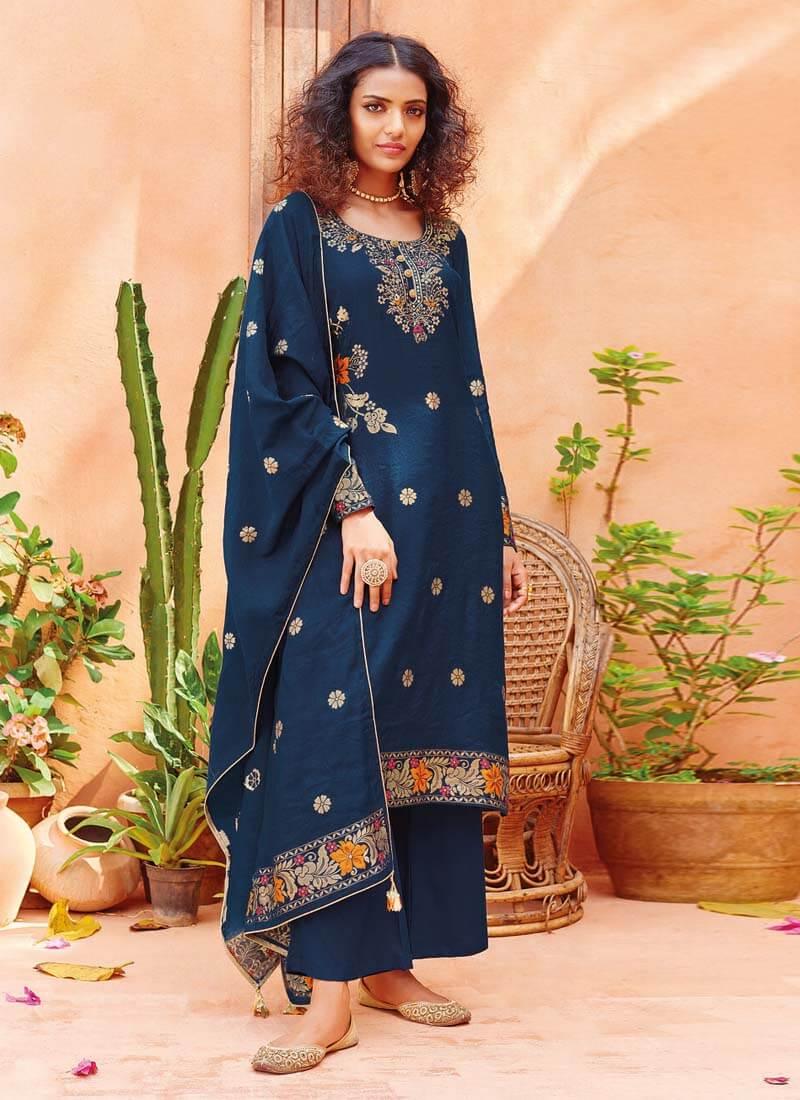 Beautiful Look Navy Blue Color Art Silk Fabric Pant Style Salwar Kameez Clearance Footlocker Pictures