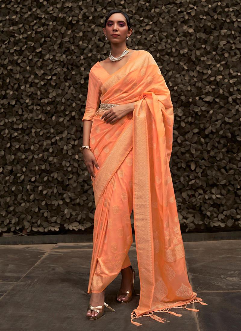 Orange Nylon Chinon With Two Tone Saree Cheap Excellent