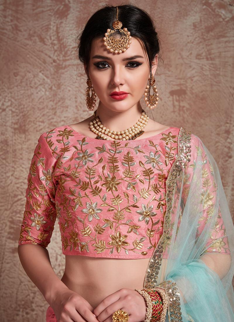 Glossy Pink Color Soft Net Base Sequins Lehenga Choli For Party Low Pice Cheap Online