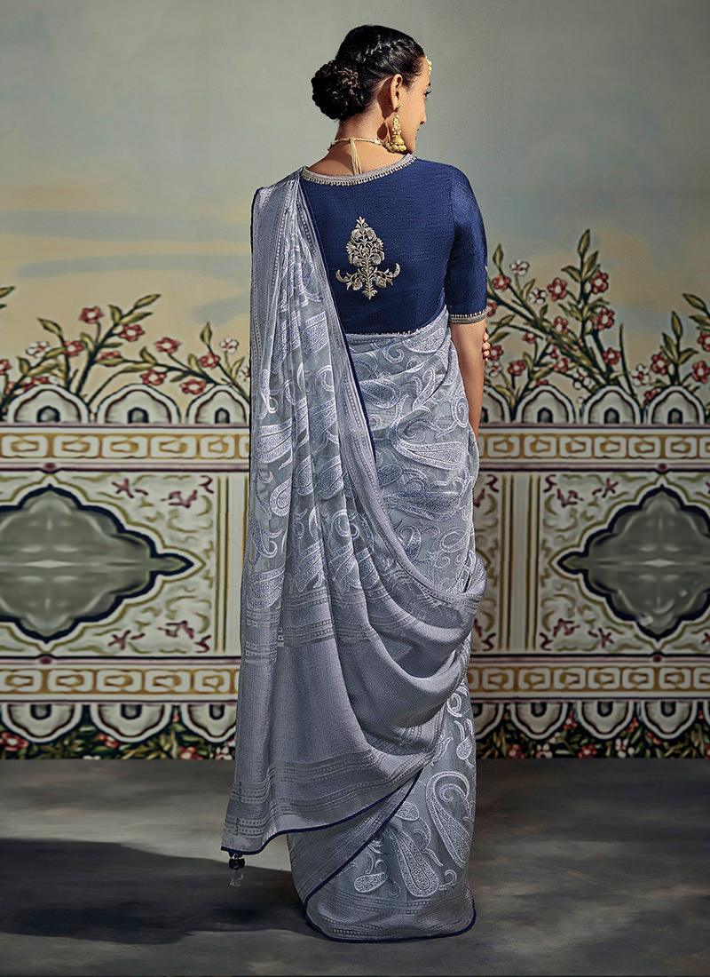 Thread Work Blouse With Blue Saree Best Sale Cheap Online