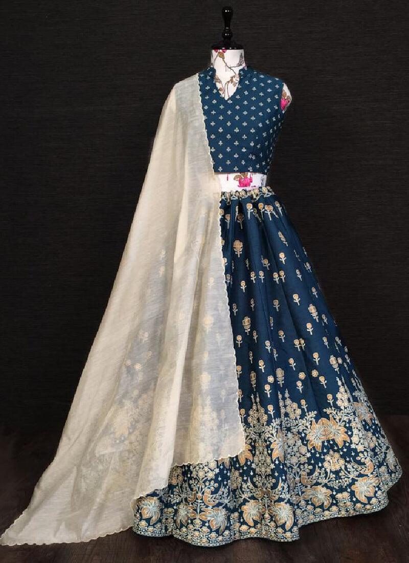 Navy Blue Silk Base Lehenga Choli Cheap Sale Big Discount