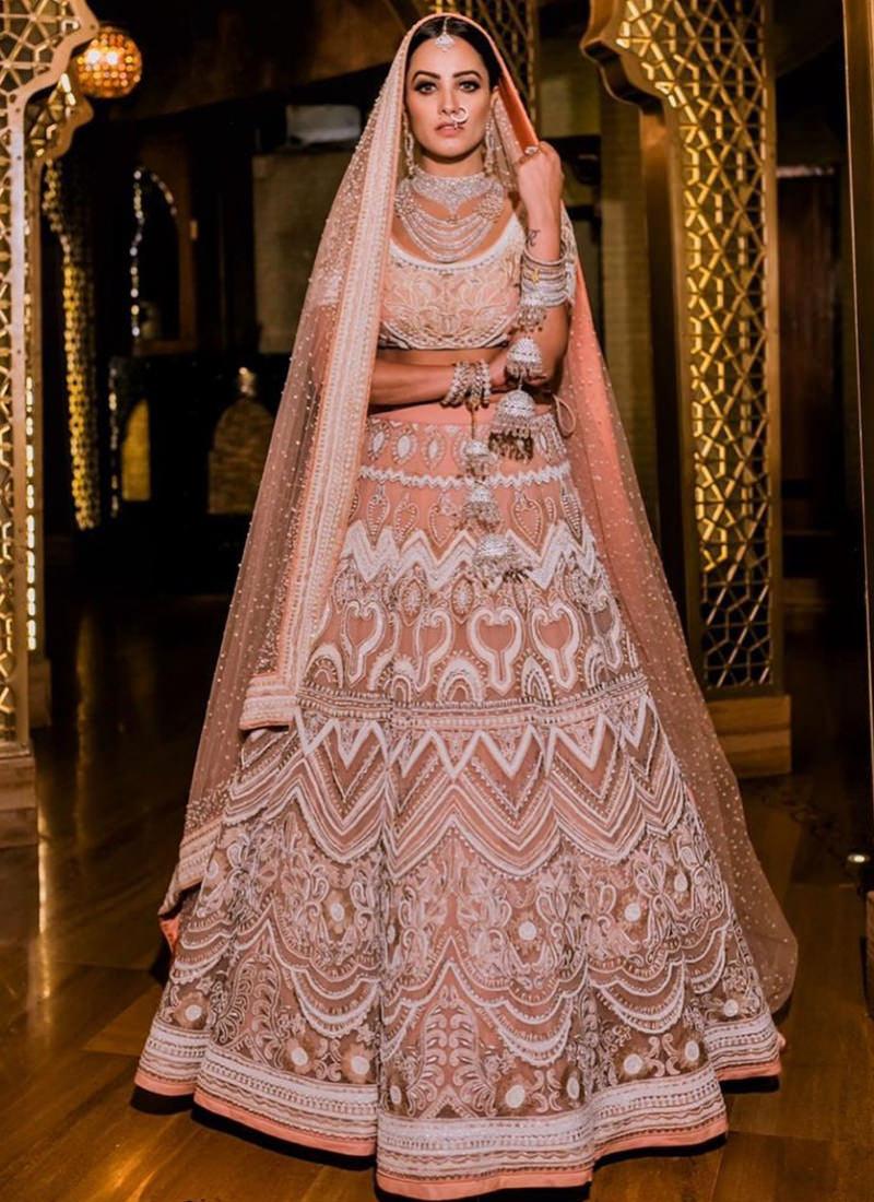 Peach Sequin Resham A-Line Bridal Bollywood Lehenga Choli 2025 Unisex For Sale