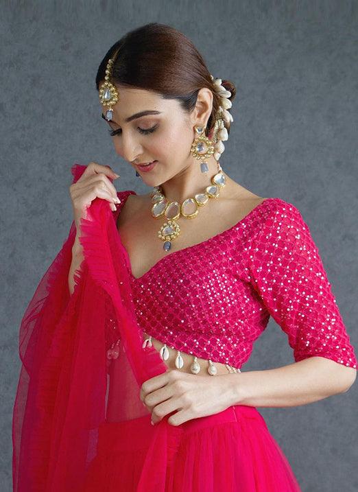 Pink Resham Work Lehenga Choli in Soft Net Fabric Footlocker Finishline Online