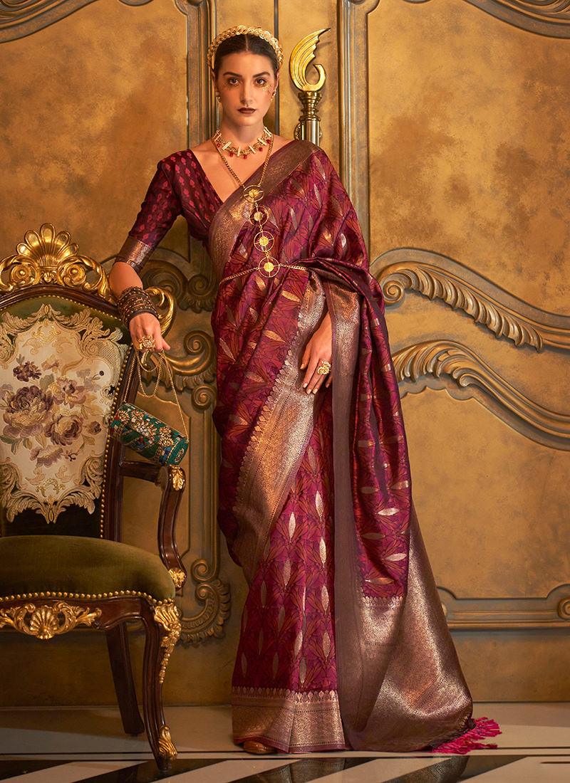 Handloom Weaving Maroon Pure Satin Saree Discount Outlet Store