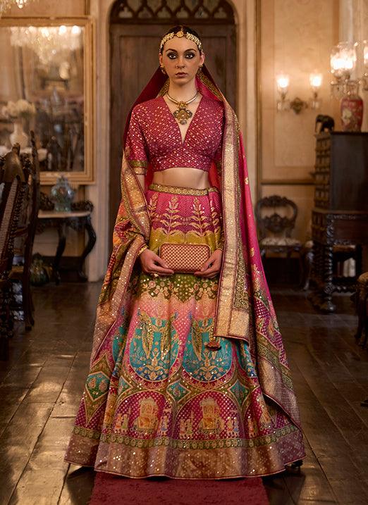 Pink Bridal Lehenga Choli with Sparkle Mirror Work in Rajwadi Silk Free Shipping 2025 New