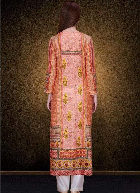 A Peach Elegant Printed Detailed Kurta High Quality For Sale