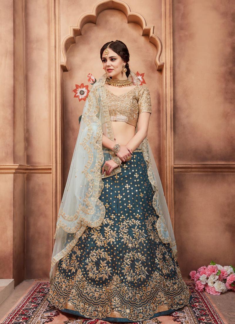 Delightful Teal Green Art Silk Base Designer Zari Work Lehenga Choli Sale Shop Offer