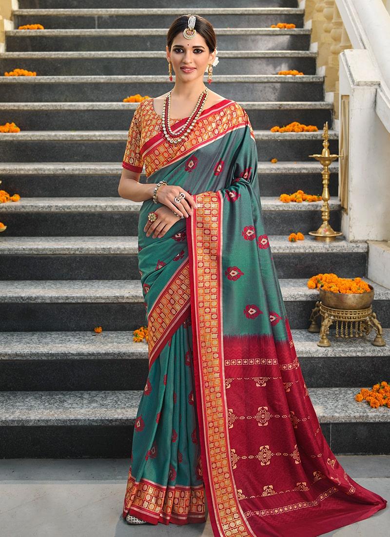 Astounding Green Color Silk Fabric Silk Weave Work Patola Saree Free Shipping Get To Buy