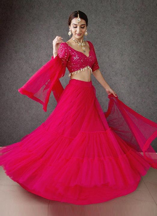 Pink Resham Work Lehenga Choli in Soft Net Fabric Footlocker Finishline Online