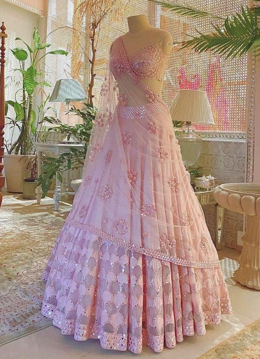 Delightful Pink Foil Mirror Soft Net Lehenga Choli Set Cheap Sale Low Pice