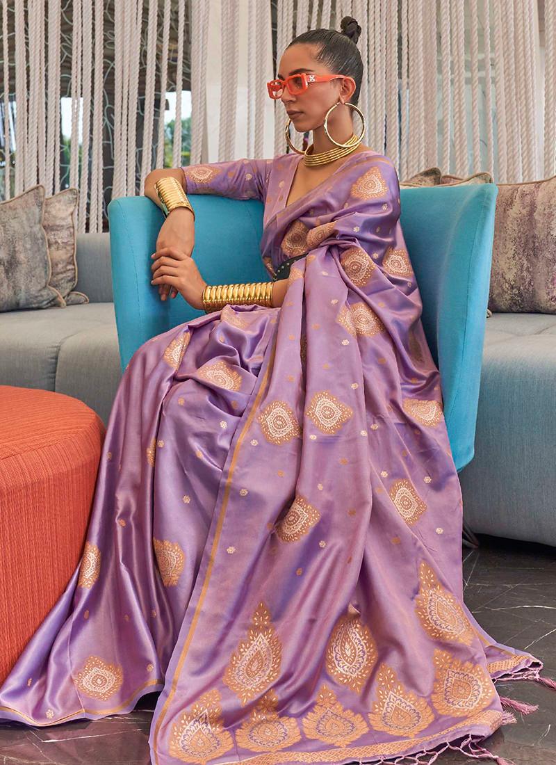 Purple Zari Weaving Classic Saree Hot Sale Online