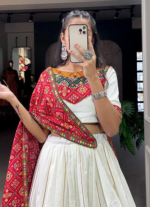 White With Mixture Color Gotta Patti Touchup Cotton Navratri Lehenga Choli Finishline