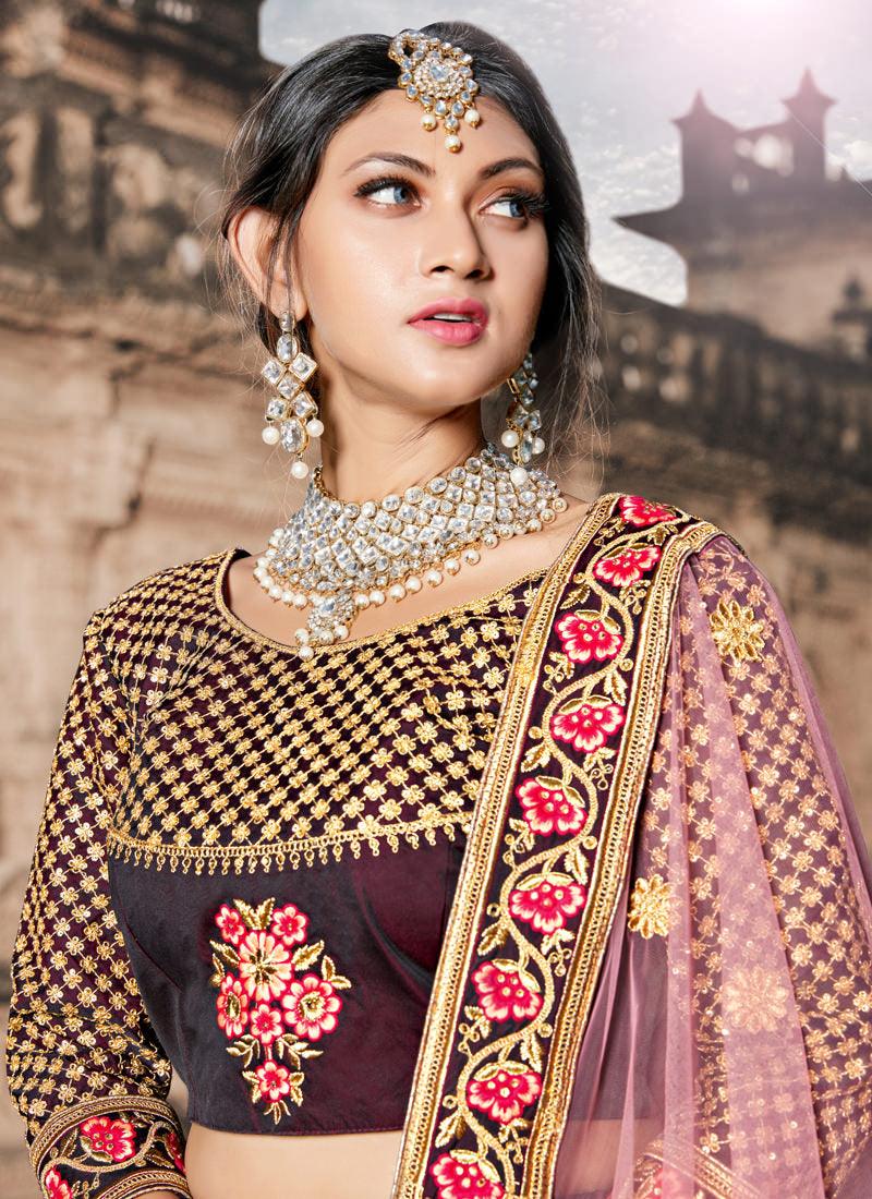 Wine Colored Wedding Wear Silk Lehenga Choli In China For Sale