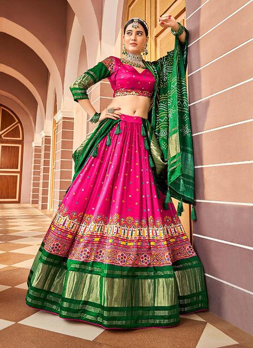 Stunning Digital Printed Art Silk Pink Navratri Lehenga Choli Discount Online