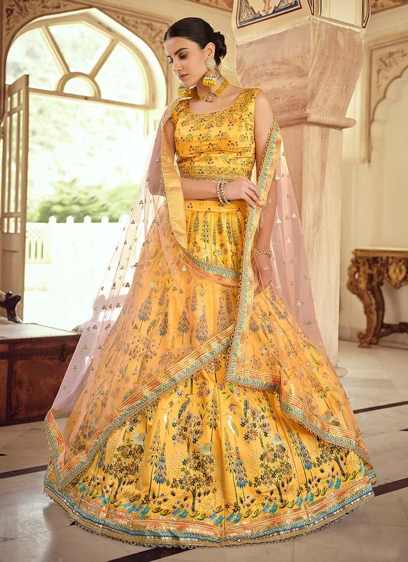 Splendid Look Mustard Yellow Color Silk Fabric Lehenga With Net Dupatta Sale Authentic