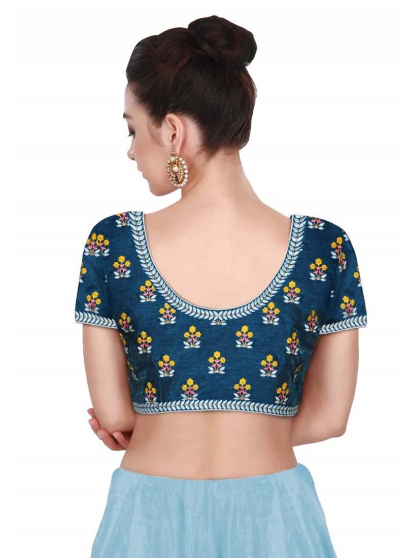 Elegant Blue Round Neck Blouse with Intricate Embroidery - Perfect for Traditional Ethnic Celebrations Cheap Sale Reliable