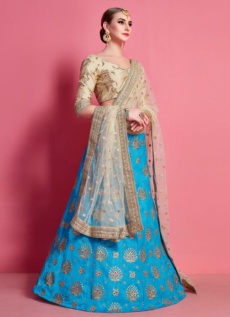 Fantastic Sky Blue Heavily Embroidered Art Silk Base Lehenga Choli Manchester Great Sale Online