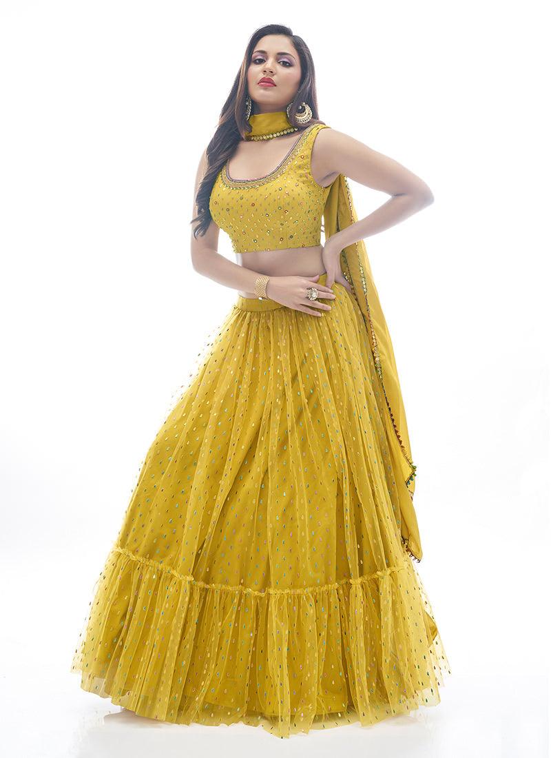 Rubber Print Mustard Net Chaniya Choli Buy Cheap The Cheapest