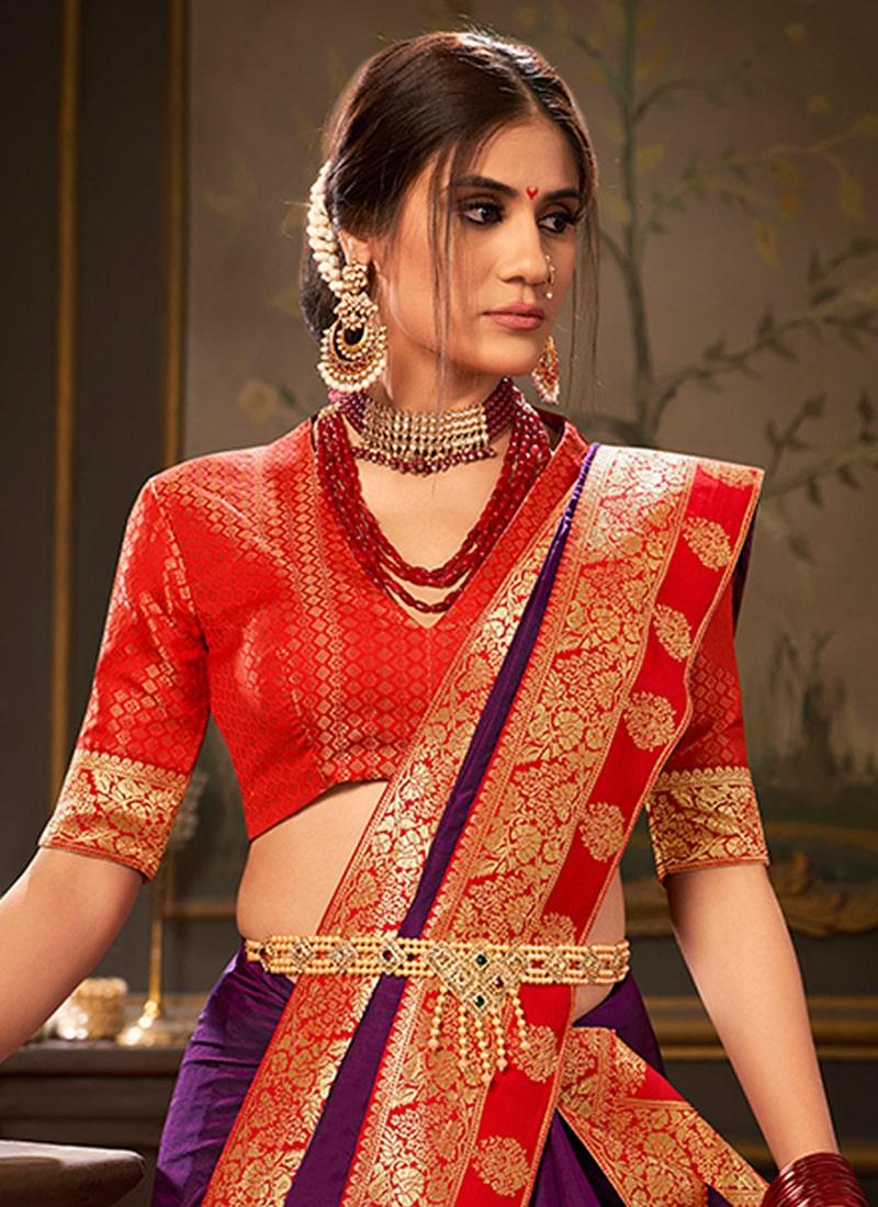 Purple Color Silk Fabric Silk Weave Saree With Zari Work Clearance Visit New